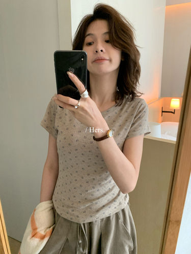 Hers简约风纯色圆领短袖T恤女宽松显瘦百搭上衣女气质