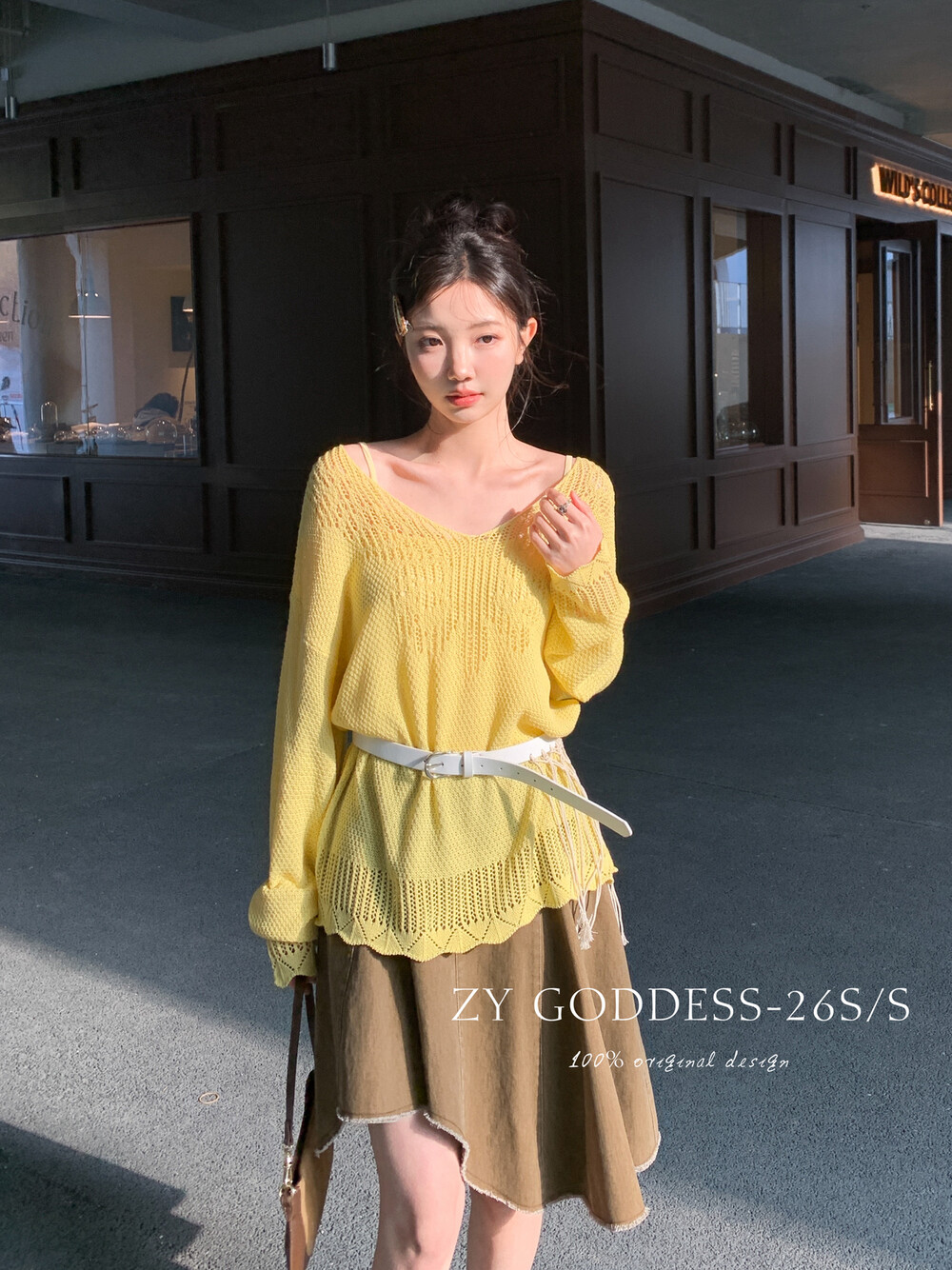 韩系百搭气质V领女26春季上衣毛针织衫长袖履带小型拖拉机新款