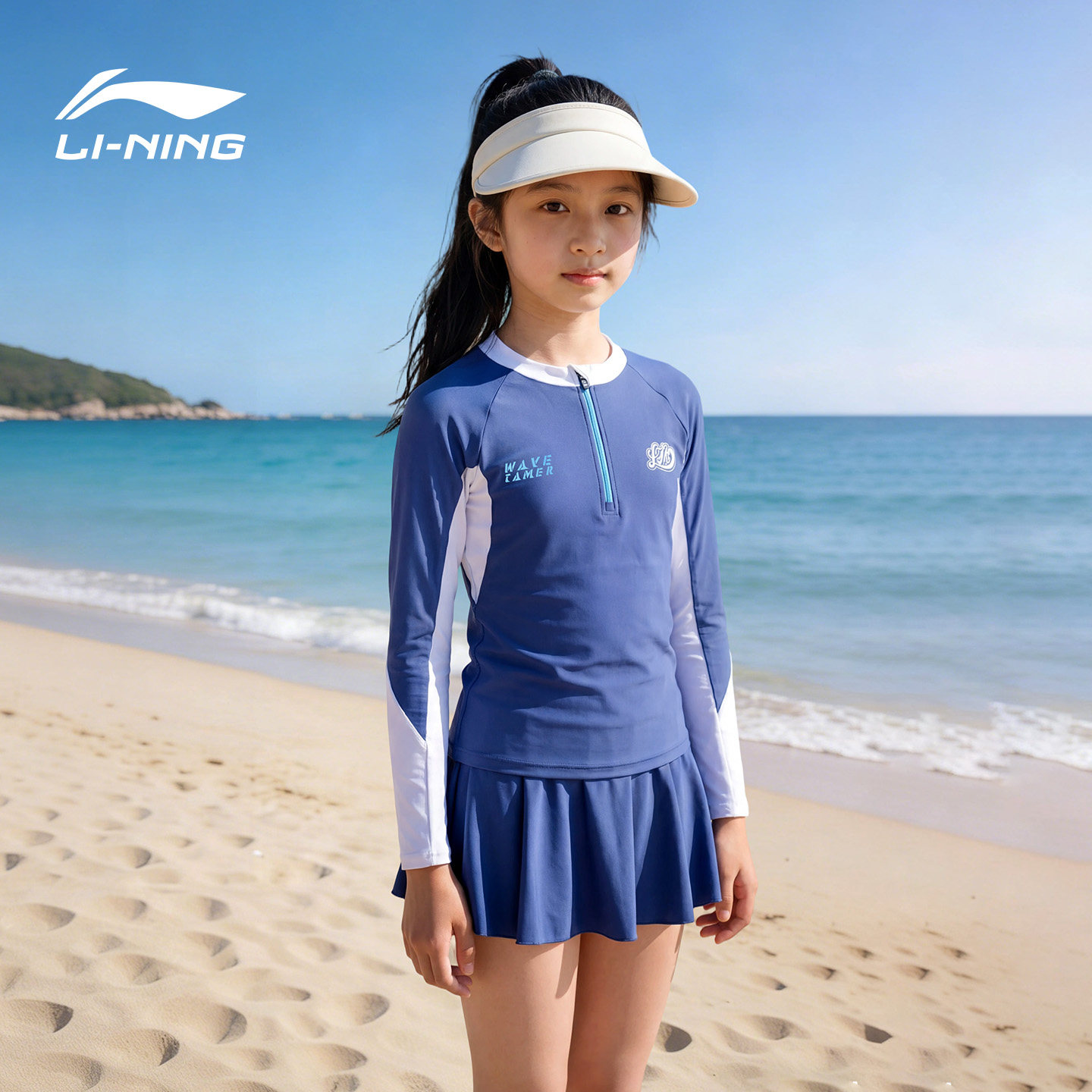 李宁女童游泳衣中大童分体长袖裙式儿童防晒带胸垫温泉超好看新款