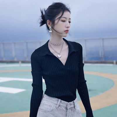 针织衫女打底衫polo毛衣翻领上衣