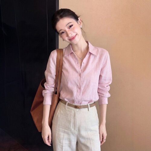 老钱风宽松亚麻衬衫女防晒衬衣