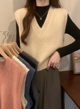 v领针织马甲背心女春秋2025新款爆款小香风叠穿毛衣坎肩灰色马夹