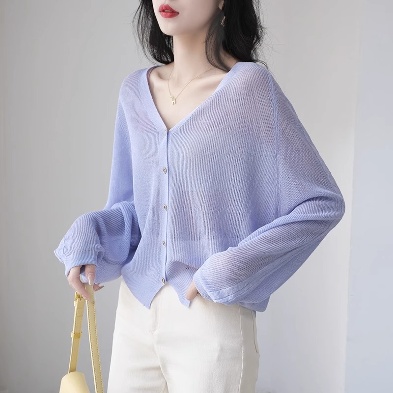 冰丝针织开衫女防晒衣2025夏季新款薄款宽松披肩外搭上衣空调外套