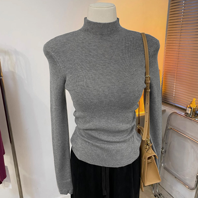 半高领针织衫女秋冬内搭打底毛衣