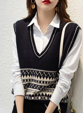 针织背心马甲女款春装2025新款春秋叠穿毛衣v领春季坎肩马夹上衣