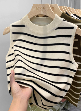 条纹针织吊带背心女春秋西装内搭上衣秋装2025新款春秋无袖打底衫