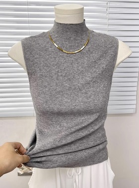 半高领针织衫女秋装2025新款秋季无袖内搭上衣秋冬中领毛衣打底衫
