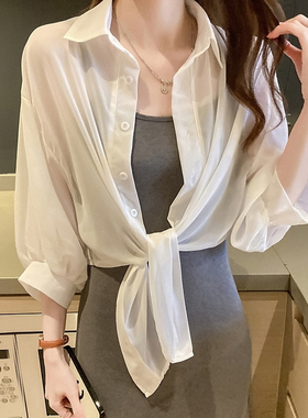 防晒开衫披肩女外搭衬衫上衣夏季2025新款薄款雪纺衫吊带裙子罩衫