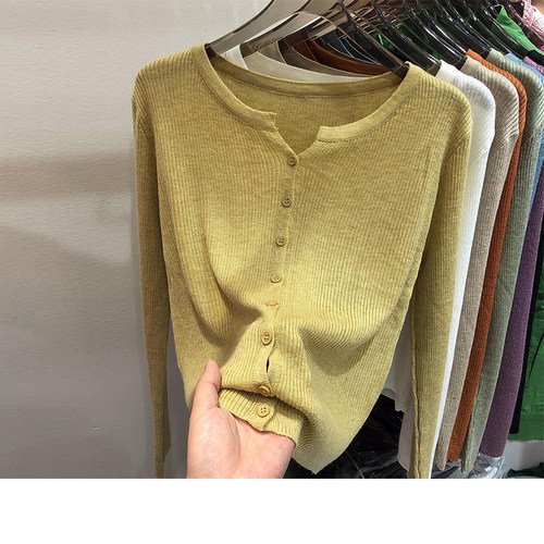 针织衫女开衫v领薄款打底上衣