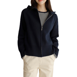连帽针织衫开衫女秋装2025新款早秋带帽外搭上衣春秋拉链毛衣外套