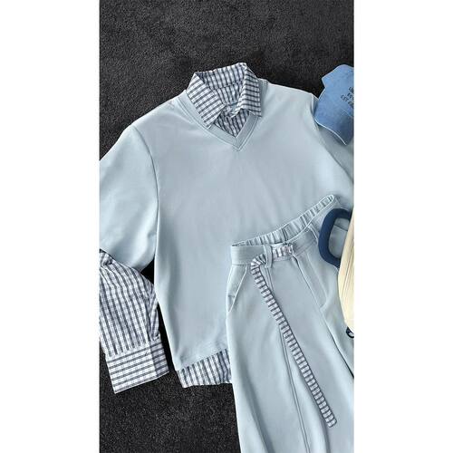 今年流行特惠2026春季新品美式设计感格子假两件卫衣宽松阔腿裤