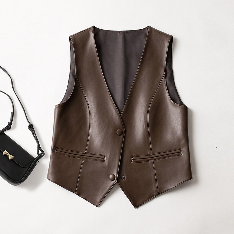 今年流行特惠2025春秋新款真皮马甲女绵羊皮修身短款无袖马夹休闲