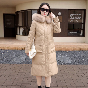 今年流行欧美风羽绒服女2026冬装中长款过膝狐狸大毛领羽绒衣