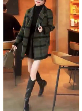 今年流行特惠22867大爱美依缘2025秋冬新款毛呢韩版复古格纹呢子