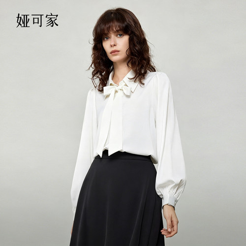 娅可家缎面轻熟高品质蝴蝶结衬衫