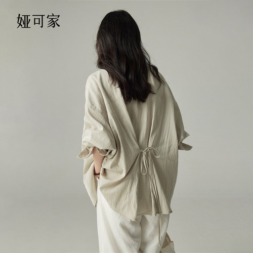 娅可家后绑带翻领衬衫女2026新款