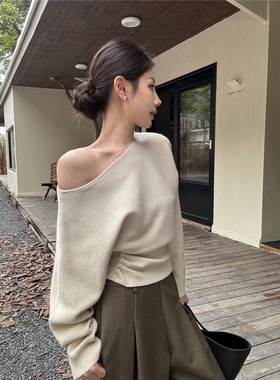 Zest Joy气质上衣设计感露肩毛衣松弛感慵懒风收腰长袖针织衫