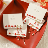 红色喜庆灯笼耳钉套装 适合过年戴 耳环女秋冬春节中国风小众耳饰