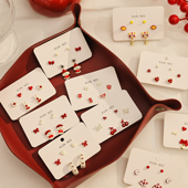 2025过年新款 喜庆银针耳钉套装 可爱酒红色复古中国风耳环学生耳饰