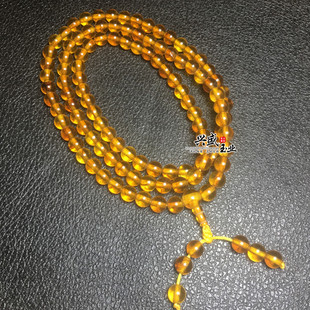 仿二代蜜蜡琥珀男女款8毫米108颗圆珠手链茶色拉丝多圈手串把玩珠