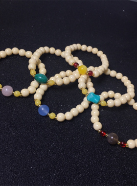 8毫米圆珠子手链树脂猛犸象牙女款水波纹塑料手串夏季百搭首饰品