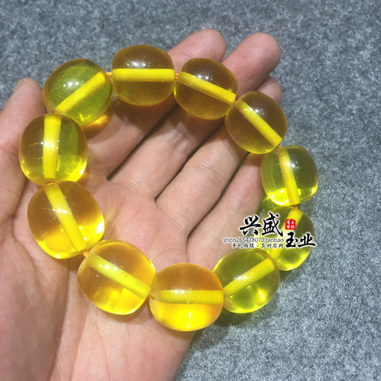 淡黄色塑料树脂合成手链仿蜜蜡琥珀净水蓝珀男士大号桶珠把玩手串