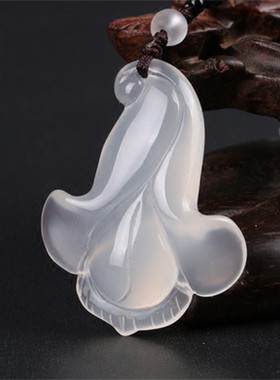 天然冰种玉髓玉兰花吊坠女士款白玛瑙花朵毛衣链花开富贵玉石挂件