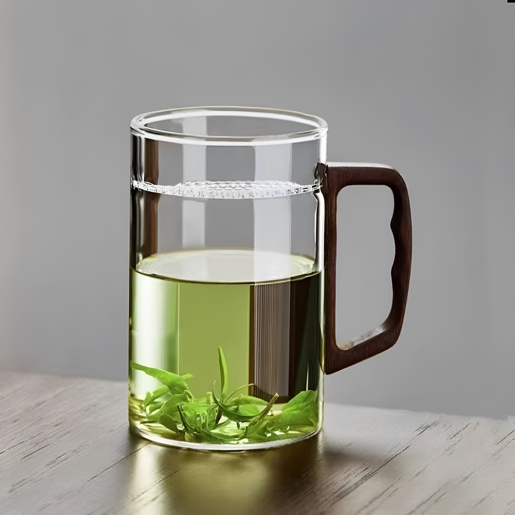 高硼硅耐高温实木柄一体过滤茶杯