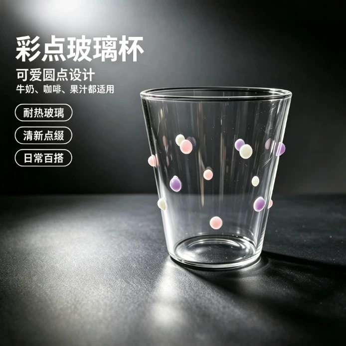 步慢堂高硼硅波点耐热马克杯