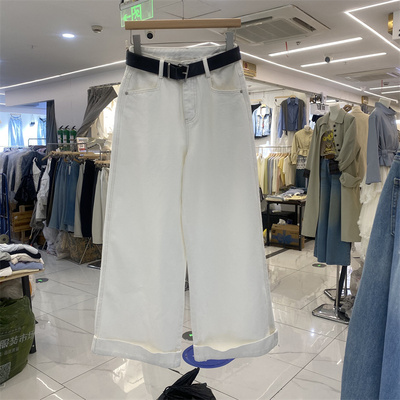 春款高腰显瘦阔腿九分牛仔裤女