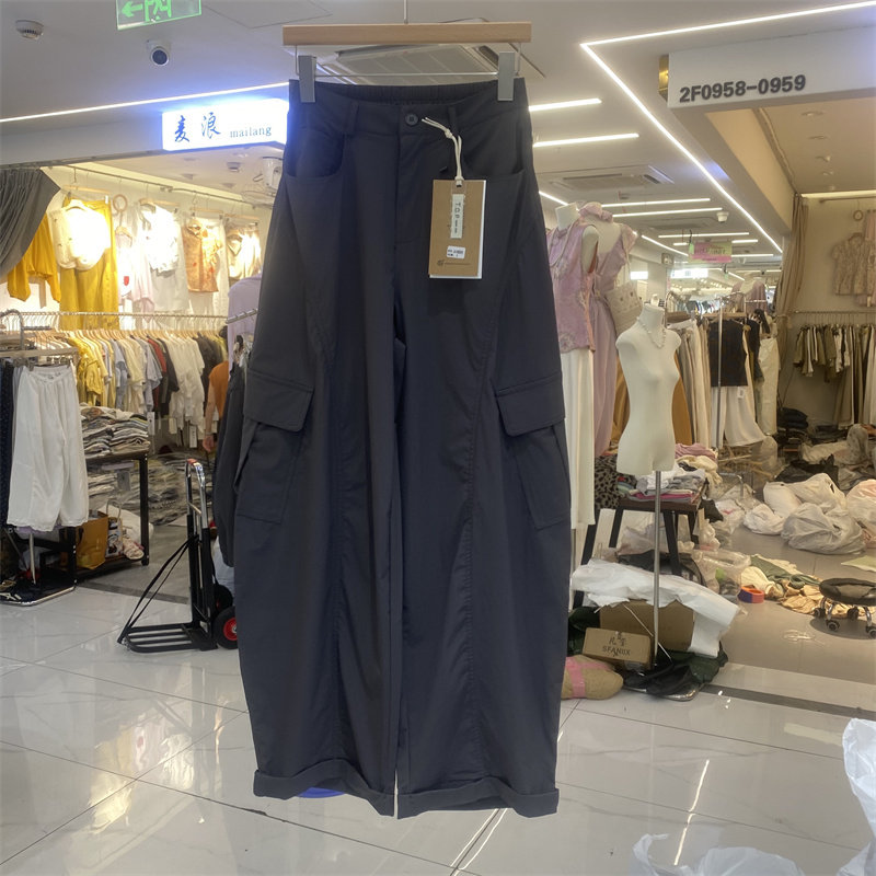 夏季工装高腰显瘦阔腿弯刀裤女