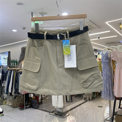 复古工装多袋高腰显瘦A字短裙