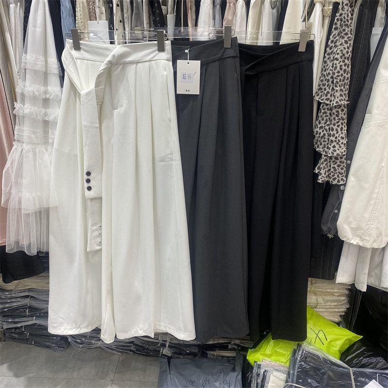 YLMY510春款高腰系带阔腿裤女春季宽松垂感西装裤通勤穿搭长裤