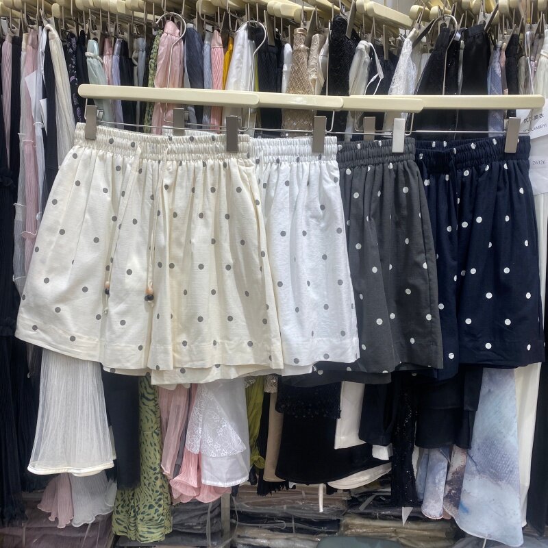 YLMY6066新款韩版高腰波点阔腿短裤女夏季A字抽绳休闲裤多色可选