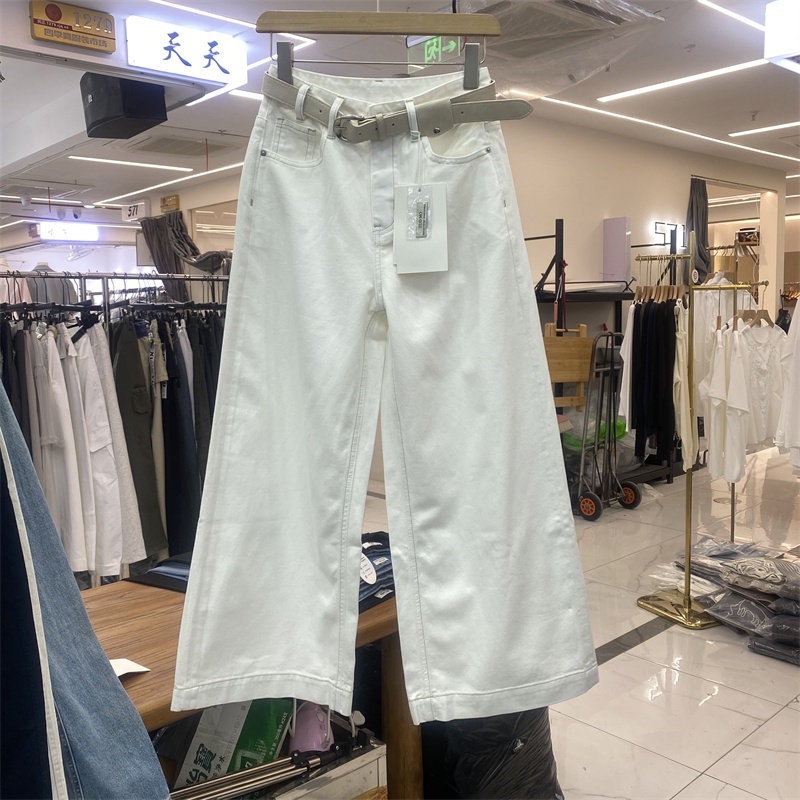 ZMJ6969春款白色高腰阔腿牛仔裤女宽松显瘦百搭直筒九分裤