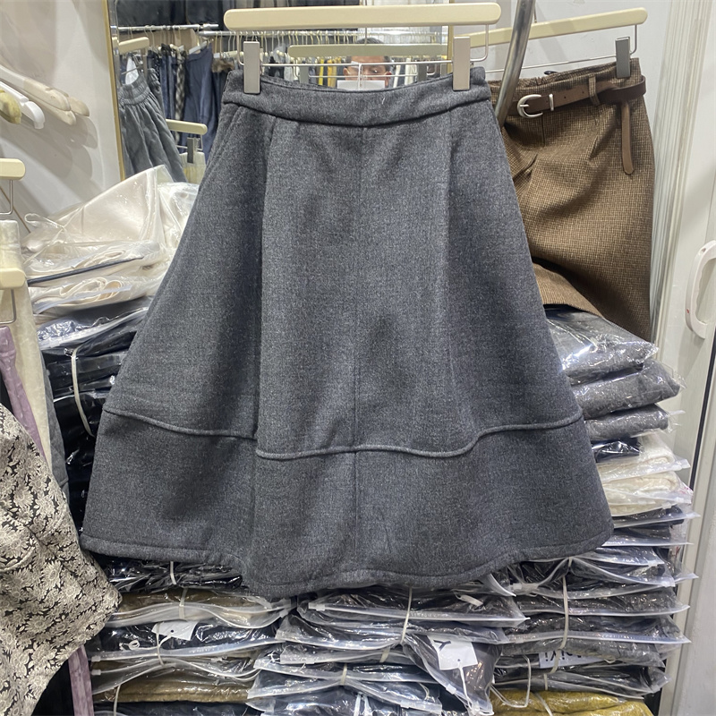 欧货8166中长款毛呢半身裙加绒