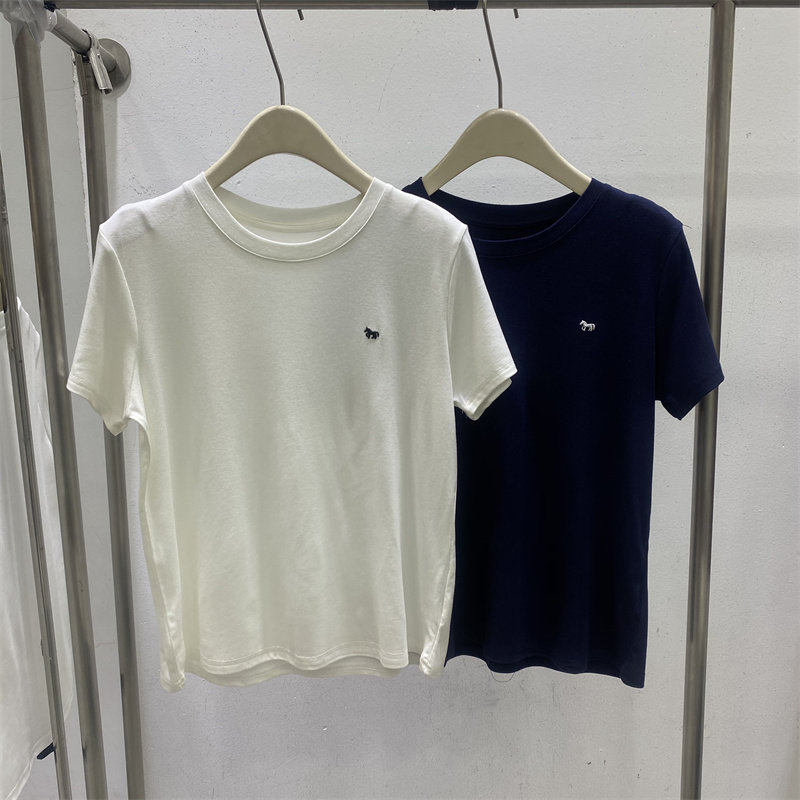 韩版2026春款小羊刺绣短袖T恤女2026新款圆领纯色显瘦百搭上衣