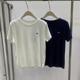 韩版2026春款小羊刺绣短袖T恤女2026新款圆领纯色显瘦百搭上衣