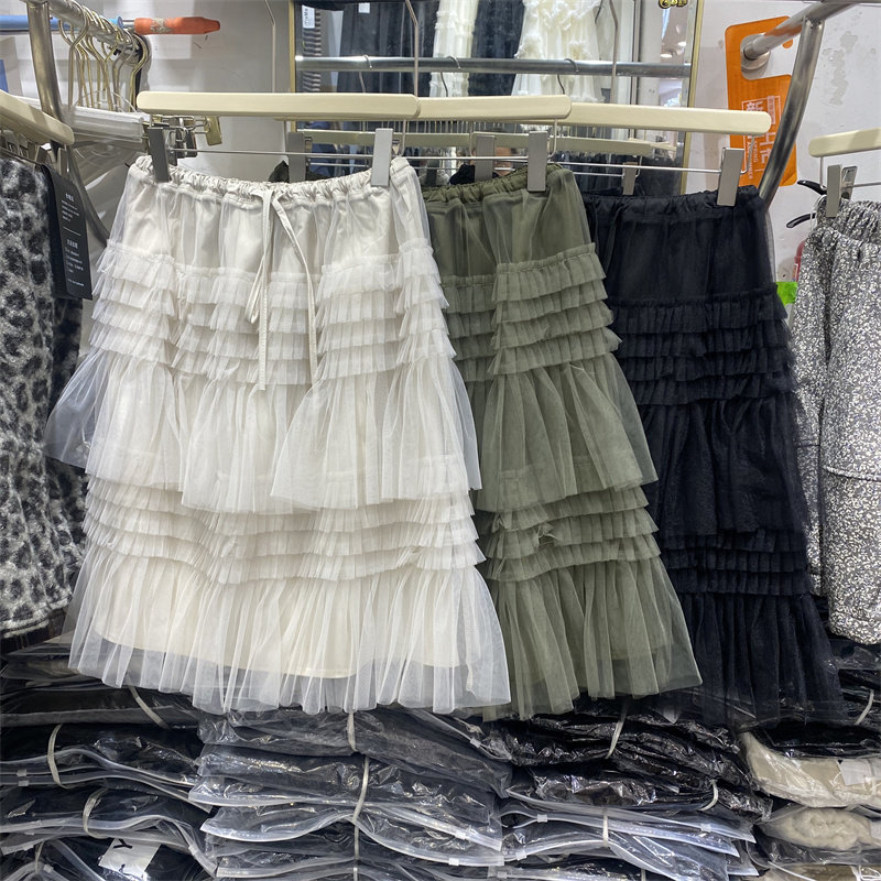 法式2026女春网纱蛋糕裙荷叶边蓬蓬半身裙小个子A字中裙多层裙摆
