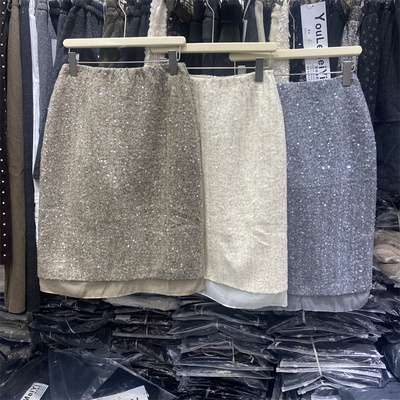 法式亮片高腰显瘦开叉包臀半身裙