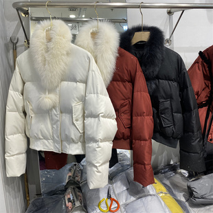 显瘦保暖闪闪外套 圆领新款 YJZQ7825冬款 90白鸭绒毛领羽绒服女短款