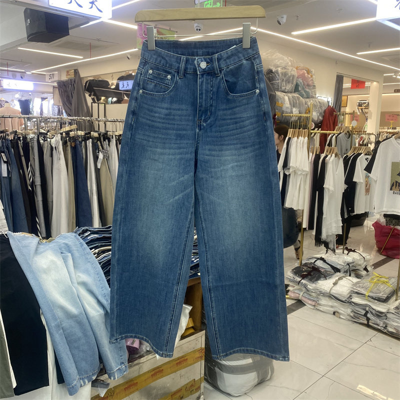 MI&CO1850夏款高腰直筒牛仔裤女显瘦九分裤四面弹薄款百搭法棍裤