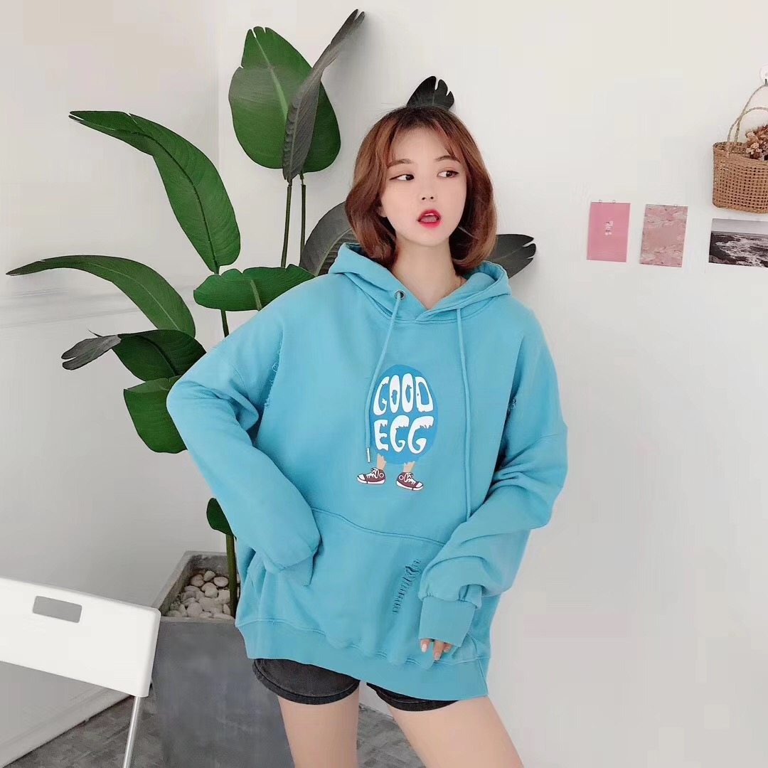 连帽破洞卫衣女长袖2025新款春款韩版chic粉色印花套头特价商品