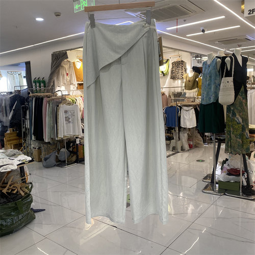 高腰弯刀白色系带阔腿女夏休闲裤