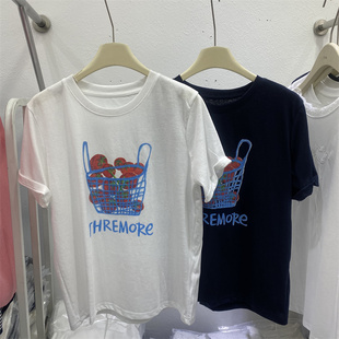 撞色2026春夏款慵懒风印花短袖T恤女百搭显瘦松弛感上衣潮酷女装