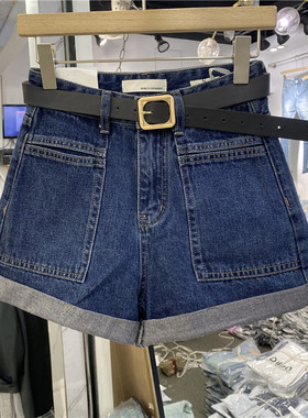 MI&CO33009正品女夏款深蓝牛仔短裤新款高腰显瘦a字卷边潮阔腿裤