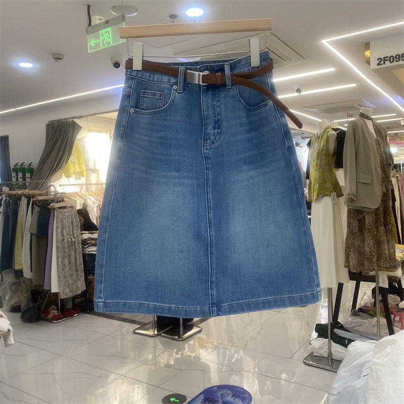 欧制3122夏款高腰牛仔半身裙女中长款A字显瘦时尚百搭开叉五分裙