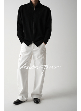 AXIOM TAILOR  乳白色雅痞绅士秋冬微弧形弯刀休闲牛仔长裤男