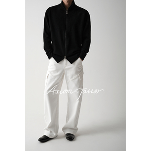 AXIOM TAILOR 乳白色雅痞绅士秋冬微弧形弯刀休闲牛仔长裤男