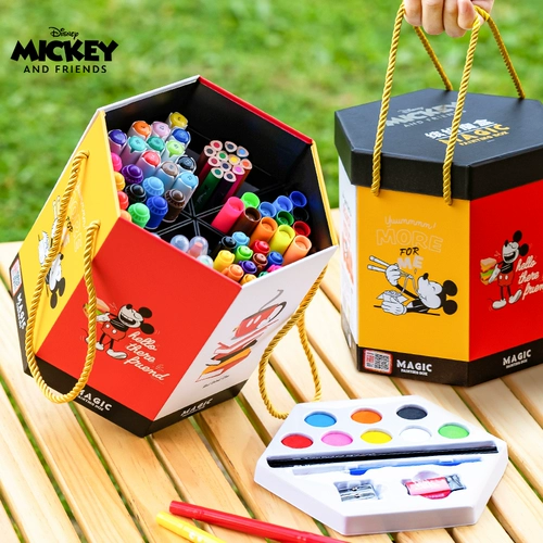 Дисней, шестиугольная кисть, ручка в подарочной коробке, комплект, цветные карандаши для детского сада, акварель, детские художественные стираемые мелки для друга, можно стирать